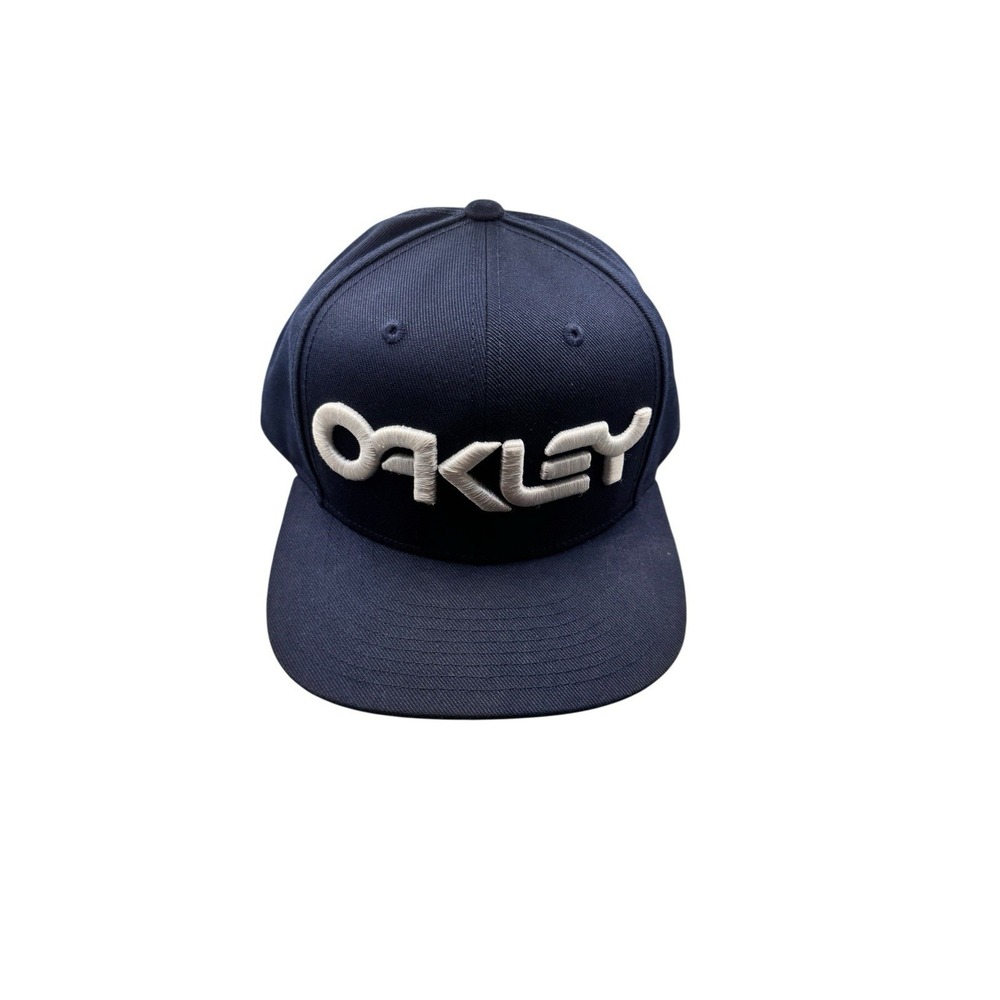 Oakley Snapback Hat Navy Blue White Logo Adjustable Flat Brim Cap One Size